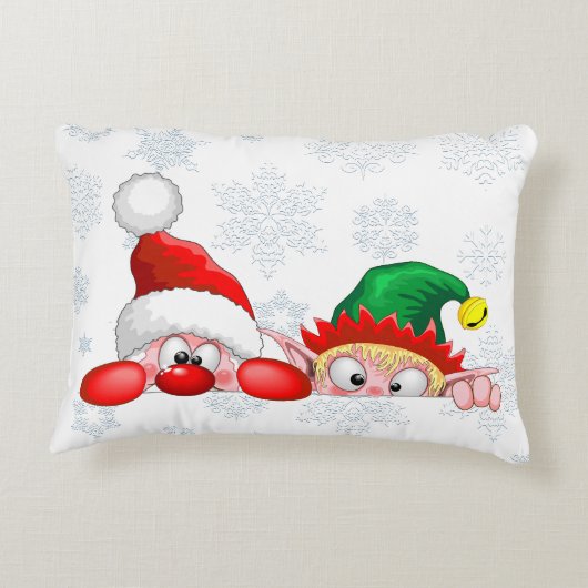 サンタと小妖精や小人かわいいおもしろいキャラクター覗き アクセントクッション (裏面)