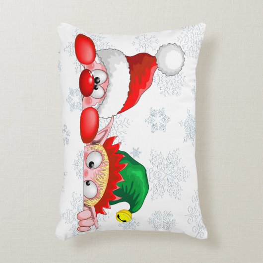 サンタと小妖精や小人かわいいおもしろいキャラクター覗き アクセントクッション (正面(垂直))