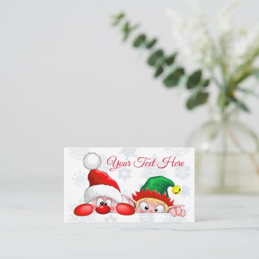 サンタと小妖精や小人かわいいおもしろいキャラクター覗き アドバイスカード (スタンド正面)