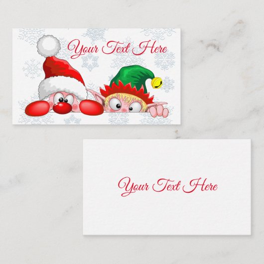 サンタと小妖精や小人かわいいおもしろいキャラクター覗き アドバイスカード (正面/裏面)