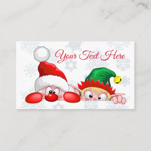 サンタと小妖精や小人かわいいおもしろいキャラクター覗き アドバイスカード (正面)