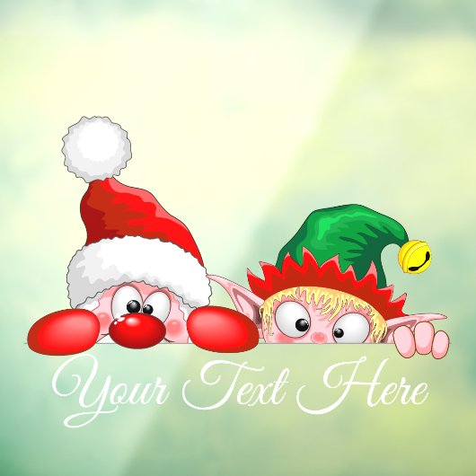 サンタと小妖精や小人かわいいおもしろいキャラクター覗き ウィンドウサイン (シート3)