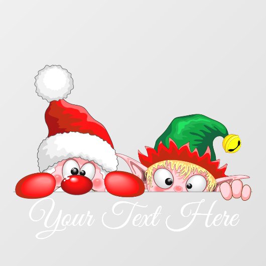 サンタと小妖精や小人かわいいおもしろいキャラクター覗き ウィンドウサイン (シート)