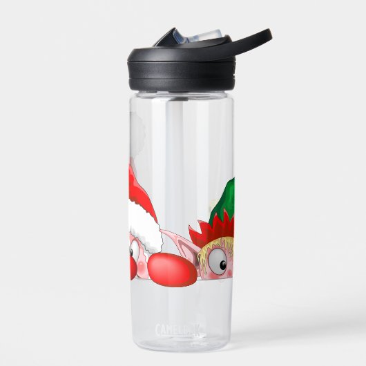 サンタと小妖精や小人かわいいおもしろいキャラクター覗き ウォーターボトル (左面)