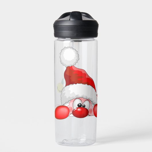 サンタと小妖精や小人かわいいおもしろいキャラクター覗き ウォーターボトル (正面)