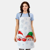 サンタと小妖精や小人かわいいおもしろいキャラクター覗き エプロン (着用した状態)