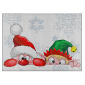 サンタと小妖精や小人かわいいおもしろいキャラクター覗き カッティングボード (正面)