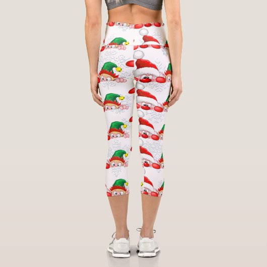 サンタと小妖精や小人かわいいおもしろいキャラクター覗き カプリレギンス (裏面)