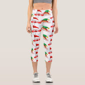 サンタと小妖精や小人かわいいおもしろいキャラクター覗き カプリレギンス (正面)