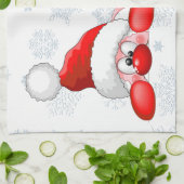 サンタと小妖精や小人かわいいおもしろいキャラクター覗き キッチンタオル (折り畳み)