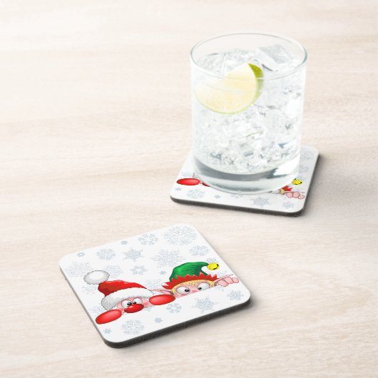 サンタと小妖精や小人かわいいおもしろいキャラクター覗き コースター (右側)