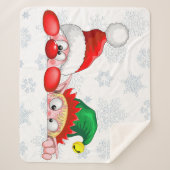 サンタと小妖精や小人かわいいおもしろいキャラクター覗き シェルパブランケット (正面)