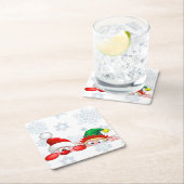 サンタと小妖精や小人かわいいおもしろいキャラクター覗き スクエアペーパーコースター (インサイチュ)