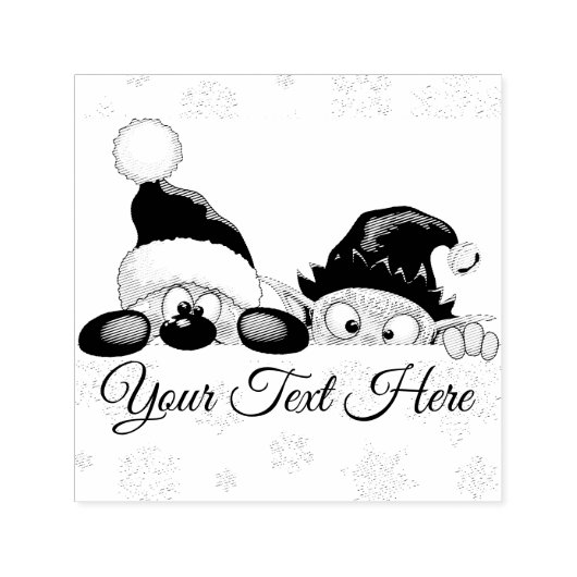 サンタと小妖精や小人かわいいおもしろいキャラクター覗き セルフインキングスタンプ (デザイン)