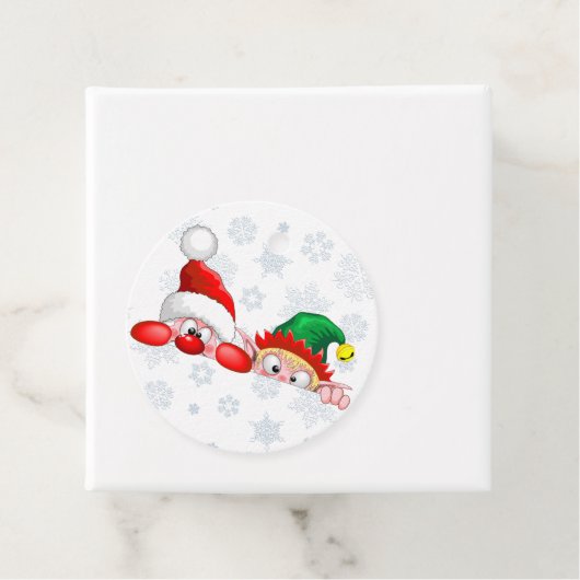 サンタと小妖精や小人かわいいおもしろいキャラクター覗き フェイバータグ (インサイチュ)