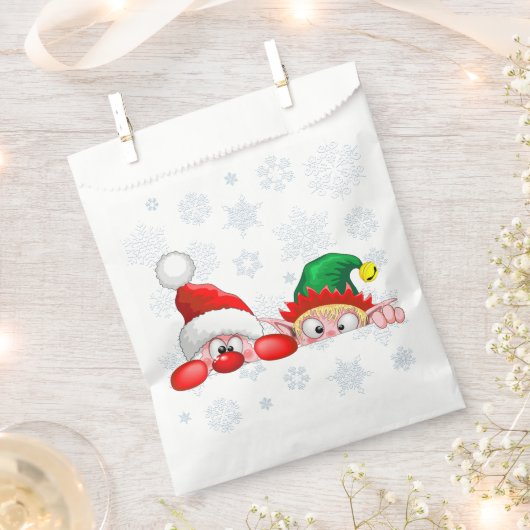 サンタと小妖精や小人かわいいおもしろいキャラクター覗き フェイバーバッグ (クリップ留めされた状態)