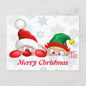 サンタと小妖精や小人かわいいおもしろいキャラクター覗き ポストカード (正面)