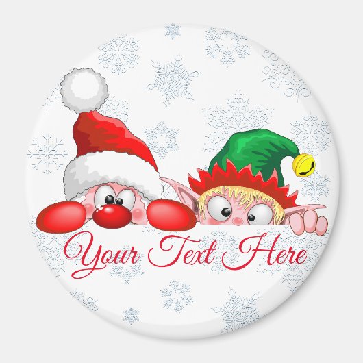 サンタと小妖精や小人かわいいおもしろいキャラクター覗き マグネット (正面)