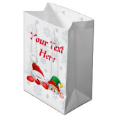 サンタと小妖精や小人かわいいおもしろいキャラクター覗き ミディアムペーパーバッグ (正面アングル)