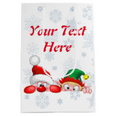 サンタと小妖精や小人かわいいおもしろいキャラクター覗き ミディアムペーパーバッグ (裏面)