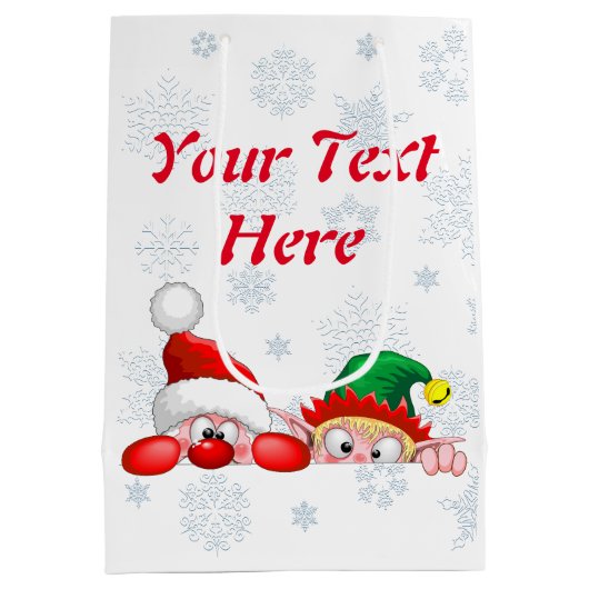 サンタと小妖精や小人かわいいおもしろいキャラクター覗き ミディアムペーパーバッグ (裏面)