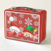 サンタと小妖精や小人かわいいおもしろいキャラクター覗き メタルランチボックス (裏面)