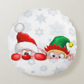 サンタと小妖精や小人かわいいおもしろいキャラクター覗き ラウンドクッション (正面)