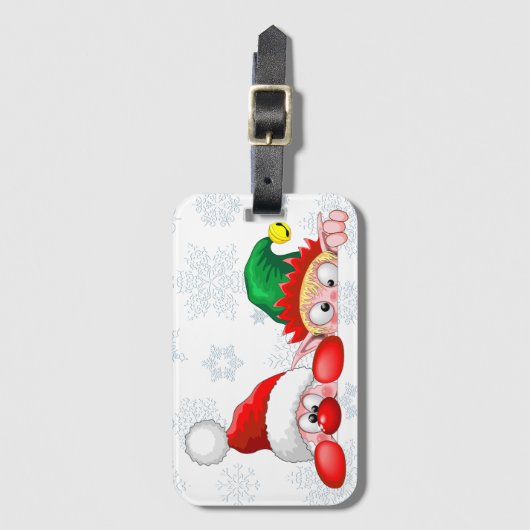 サンタと小妖精や小人かわいいおもしろいキャラクター覗き ラゲッジタグ (正面縦)