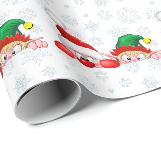 サンタと小妖精や小人かわいいおもしろいキャラクター覗き ラッピングペーパー (ロールコーナー)