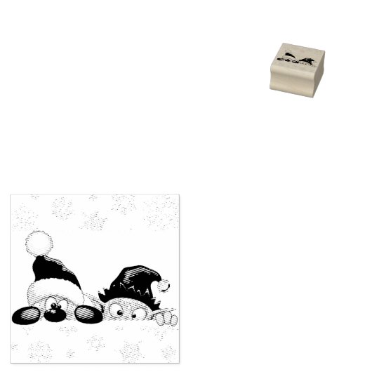 サンタと小妖精や小人かわいいおもしろいキャラクター覗き ラバースタンプ (押印)