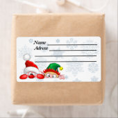 サンタと小妖精や小人かわいいおもしろいキャラクター覗き ラベル (インサイチュ)