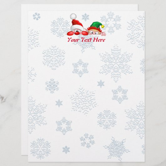 サンタと小妖精や小人かわいいおもしろいキャラクター覗き レターヘッド (正面/裏面)