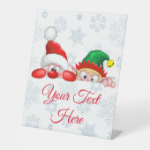 サンタと小妖精や小人かわいいおもしろいキャラクター覗き 台座サイン (正面)