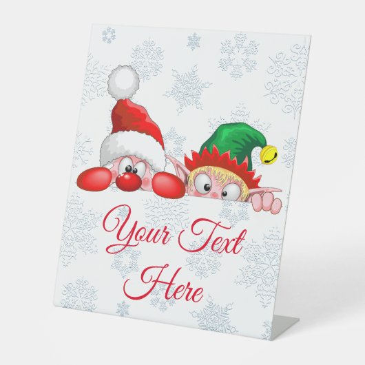 サンタと小妖精や小人かわいいおもしろいキャラクター覗き 台座サイン (正面)