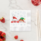 サンタと小妖精や小人かわいいおもしろいキャラクター覗き 縁ありカクテルナプキン (インサイチュ)