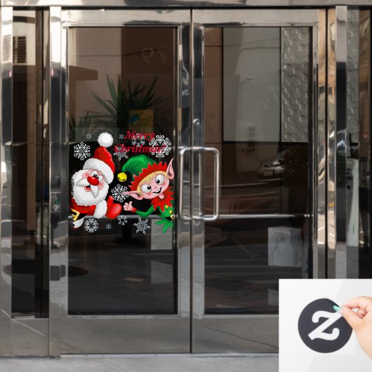 サンタと小妖精や小人のクリスマスキャラクターが急増 ウィンドウサイン (オフィスドア)