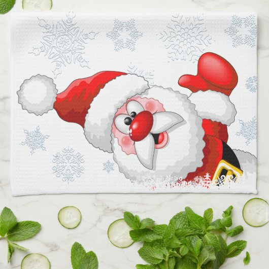 サンタと小妖精や小人のクリスマスキャラクターが急増 キッチンタオル (折り畳み)