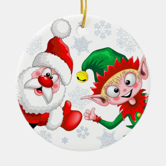 サンタと小妖精や小人のクリスマスキャラクターが急増 セラミックオーナメント (正面)