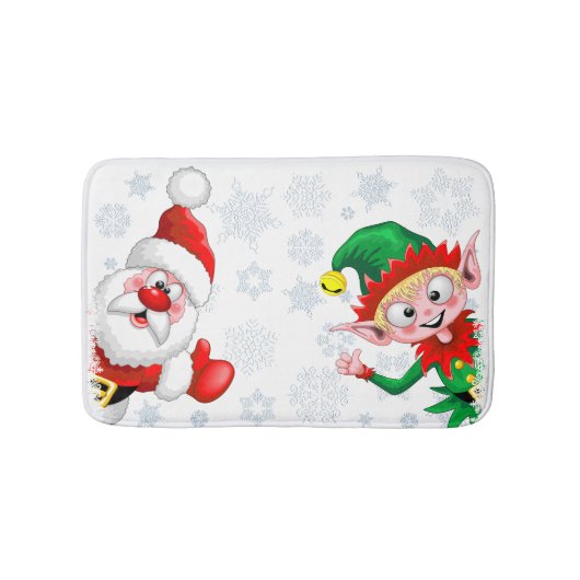 サンタと小妖精や小人のクリスマスキャラクターが急増 バスマット (正面)