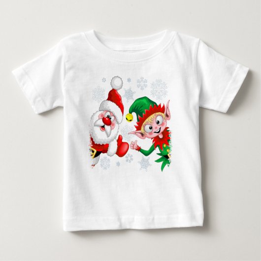サンタと小妖精や小人のクリスマスキャラクターが急増 ベビーTシャツ (正面)