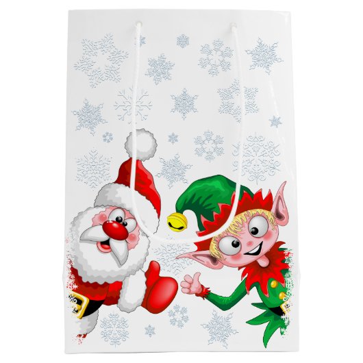 サンタと小妖精や小人のクリスマスキャラクターが急増 ミディアムペーパーバッグ (裏面)