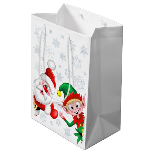 サンタと小妖精や小人のクリスマスキャラクターが急増 ミディアムペーパーバッグ (裏面アングル)