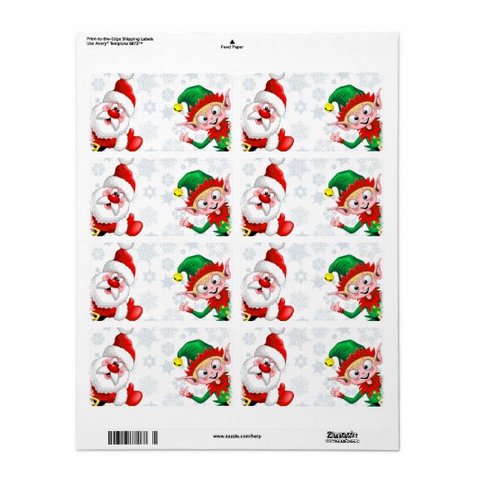 サンタと小妖精や小人のクリスマスキャラクターが急増 ラベル (フルシート)