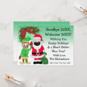 サンタと小妖精や小人インフェイスマスククリスマス カード (正面/裏面インサイチュ)