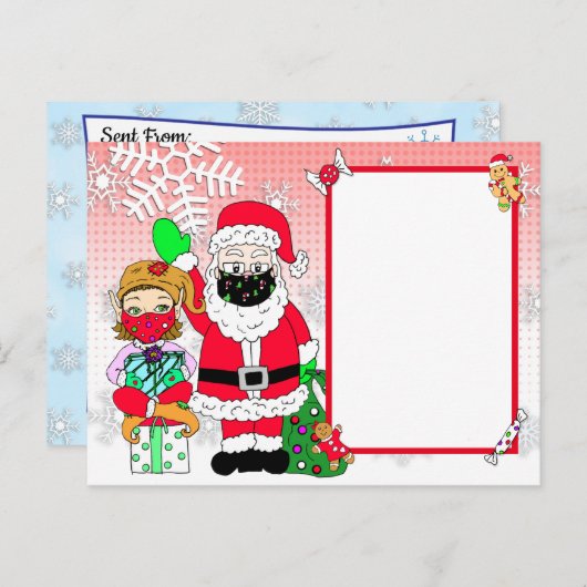 サンタと小妖精や小人インフェイスマスクSantaからの手紙空白の シーズンポストカード (正面/裏面)