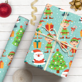 サンタと小妖精や小人クリスマスツリーかわいい休日 ラッピングペーパー