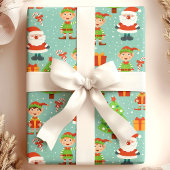 サンタと小妖精や小人クリスマスツリーかわいい休日 ラッピングペーパー