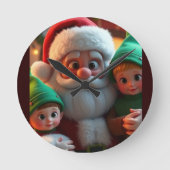サンタと小妖精や小人クリスマス時計 ラウンド壁時計 (正面)