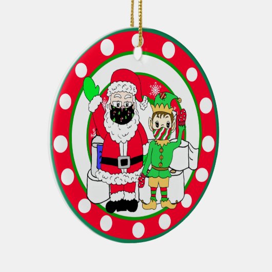 サンタと小妖精や小人フェイスマスクとトイレ紙 セラミックオーナメント (右)