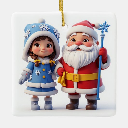 🎄 サンタと少女 冬 クリスマス ❄️ セラミックオーナメント (正面)